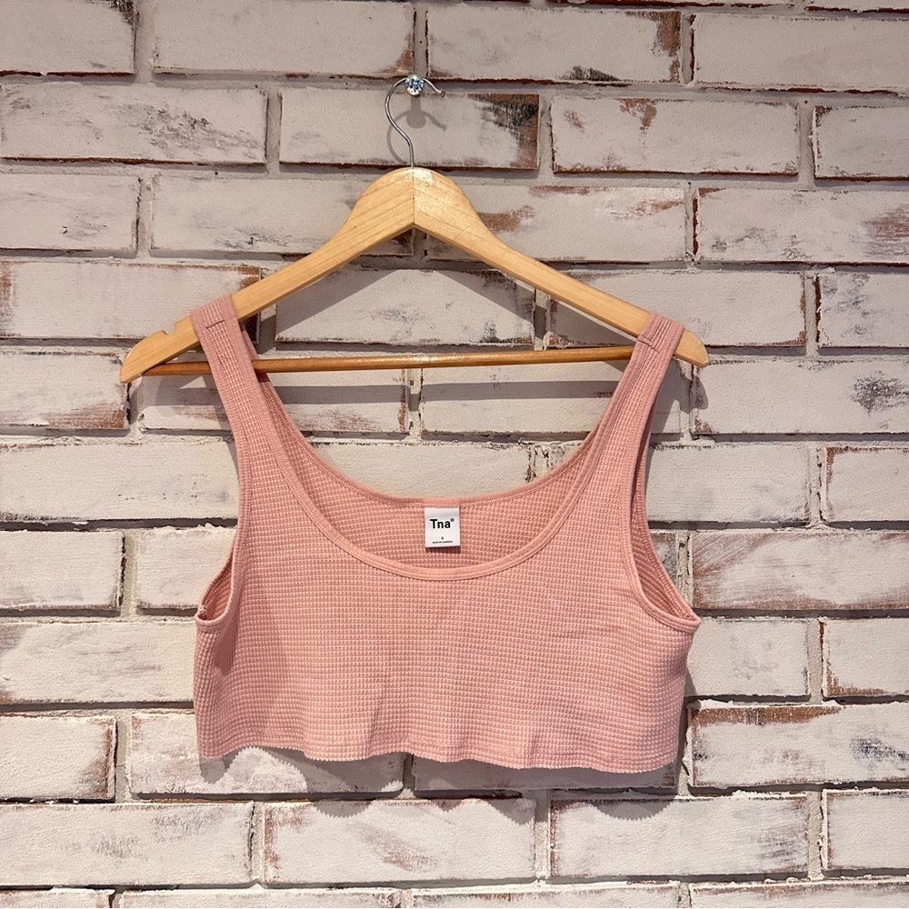 Tna Waffle Knit Ribbed Scoop Crop Tank Top Pink